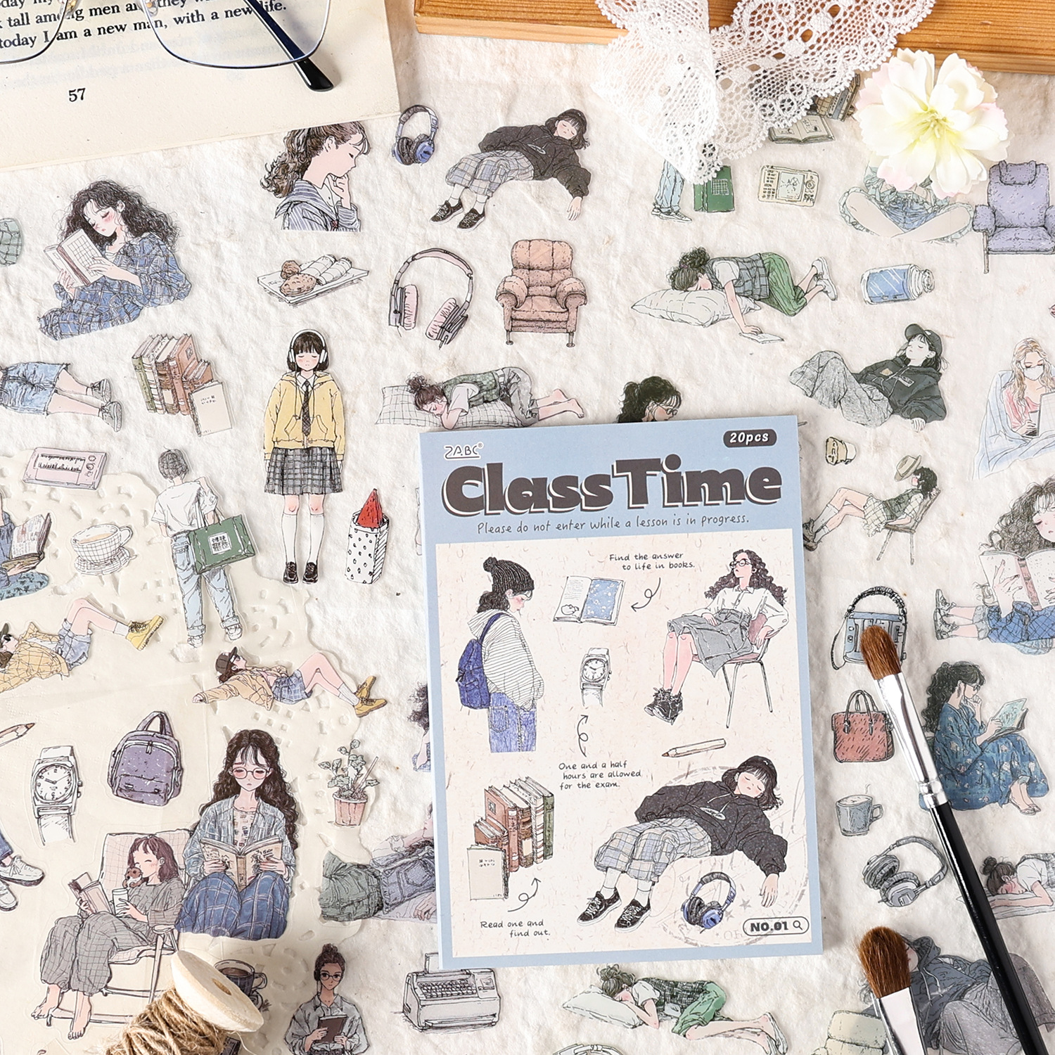 森系女孩手绘贴纸本手帐装饰贴画