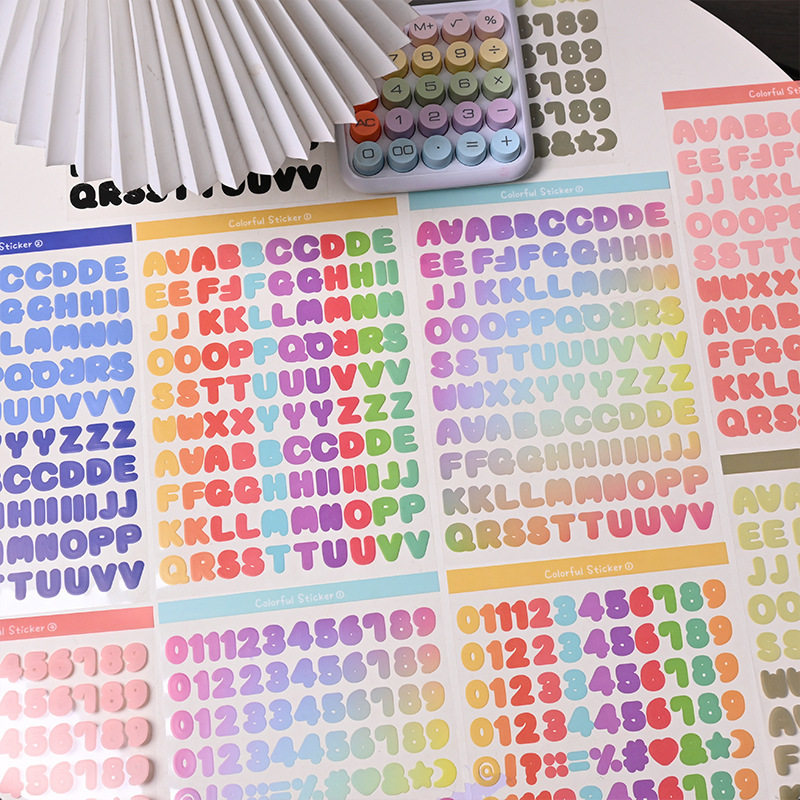 彩色英文字母透明防水pet贴纸防水网红小清新数字手账日记咕卡相册手机壳手帐拼贴装饰素材DIY贴画图案封口贴