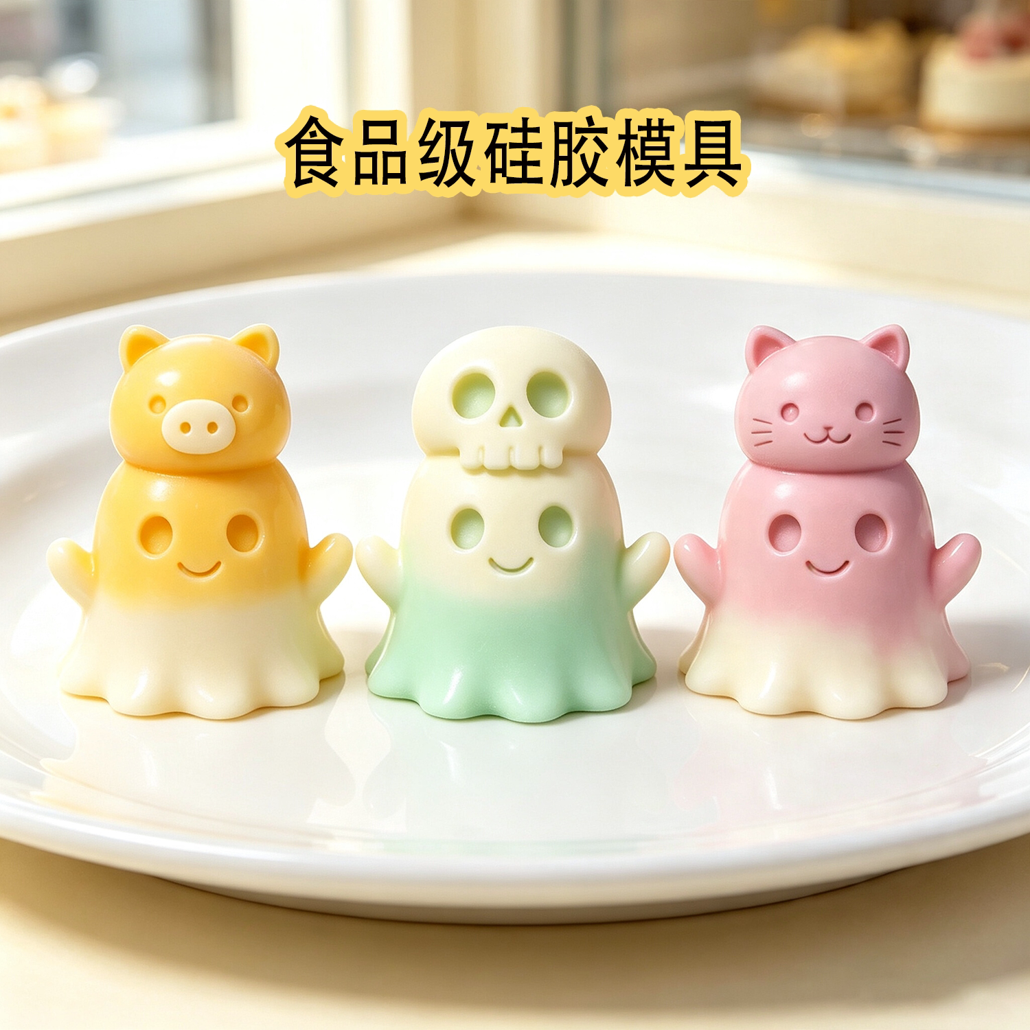 幽灵叠叠乐硅胶模具猫咪小猪立体造型可做慕斯布丁家用易脱模模具