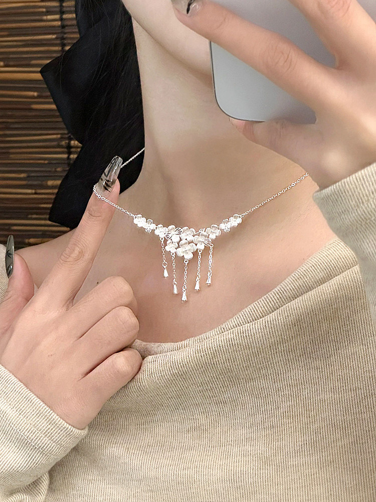 瑞诺三生花银项链女高级设计感轻奢小众锁骨链生日礼物送女友