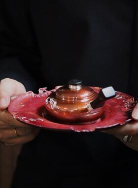 旧时紫铜壶承虫蚀茶点盘养壶干泡台壶承虫蚀茶点盘养壶干泡台果盘