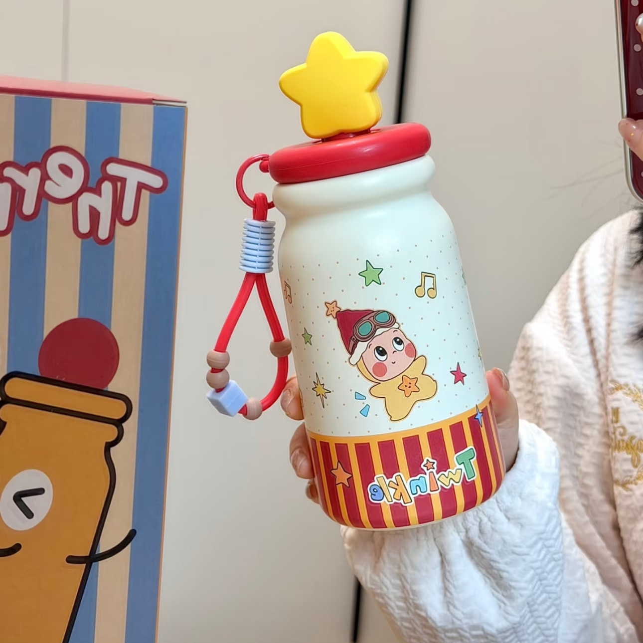 星星人水杯女生高颜值保温杯陶瓷内胆漂亮喝水杯子巨好看的吸管杯