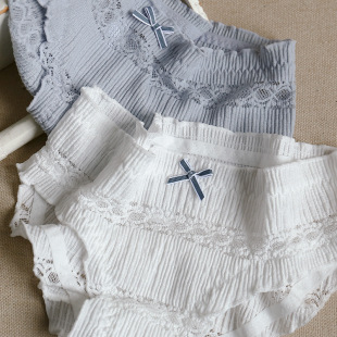 透气裤 薄款 纯色 学生纯棉女士三角裤 日系百褶镂空棉蕾丝性感女内裤