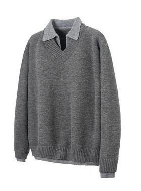 NICE LOOSE潮北极绒假两件衬衫领毛衣美式高街慵懒纯色翻领针织衫