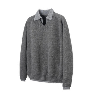 NICE LOOSE潮北极绒假两件衬衫领毛衣美式高街慵懒纯色翻领针织衫