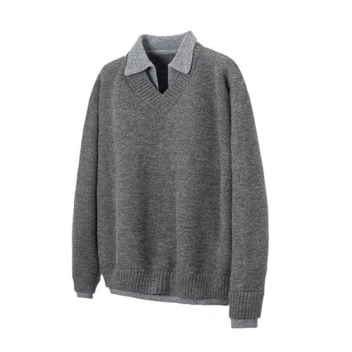 NICE LOOSE潮北极绒假两件衬衫领毛衣美式高街慵懒纯色翻领针织衫