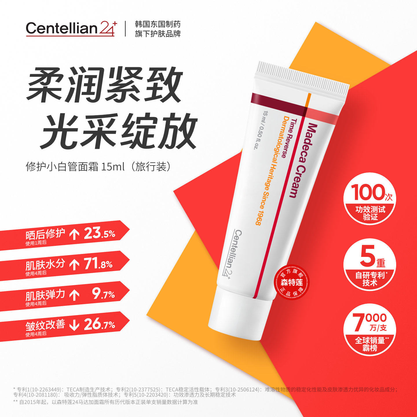 森特莲马达加逆龄修复小白管面霜15ml 旅行装 亮白淡斑积雪草护肤