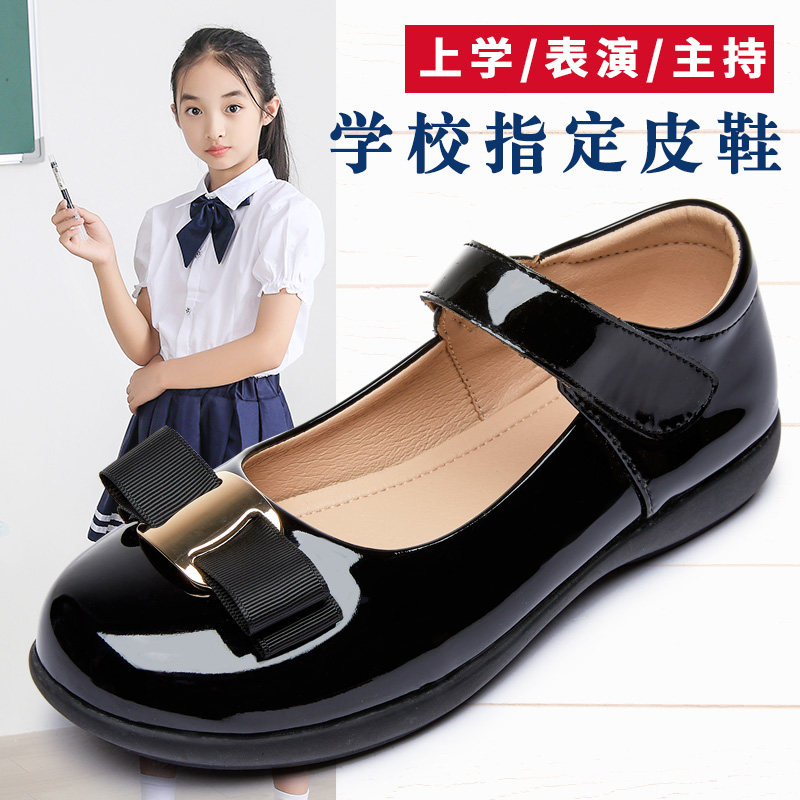 女童皮鞋大童公主鞋女童黑色小学生表演鞋小女孩软底儿童单鞋