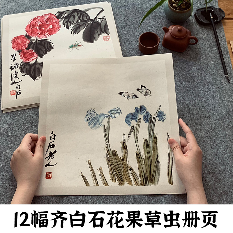 近代齐白石花果草虫册页 历代名家册页鉴赏临摹画册传统中国花鸟画果蔬画草虫画技法教程临摹画册画稿绘画作品集 经典册页名品复制