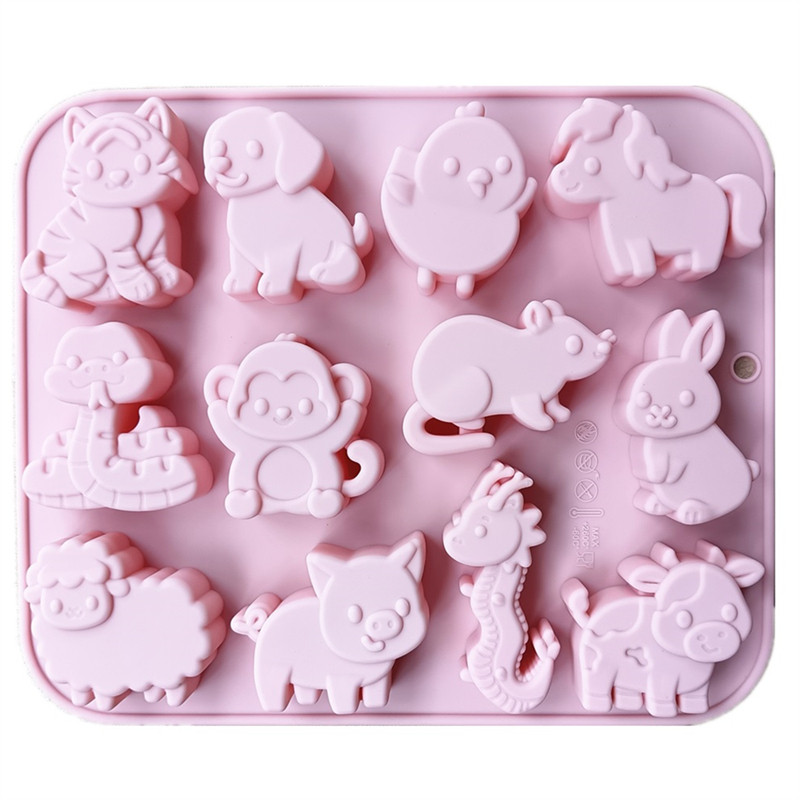 12生肖模具食品级硅胶耐高温十二生肖小动物diy巧克力糖果造型模
