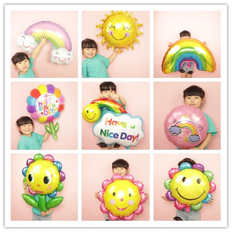 儿童生日派对婚庆装饰笑脸向日葵铝膜气球生日布置卡通彩虹太阳球