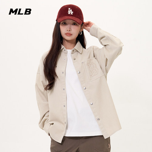 MLB官方 男女情侣休闲纯色街头风灯芯绒复古衬衫春夏WSB01