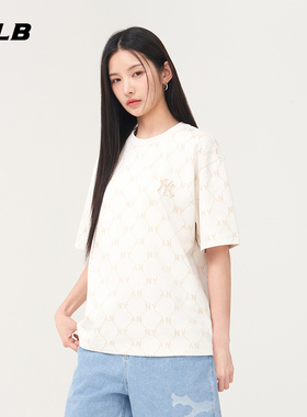 MLB官方 男女情侣圆领时尚短袖满印老花休闲T恤25夏季新款TSM01