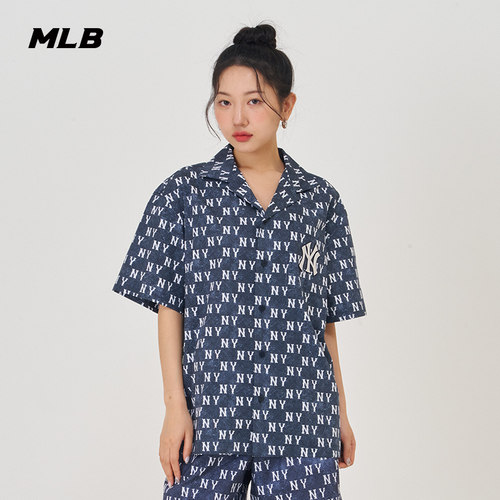 MLB男女同款复古老花衬衫短袖