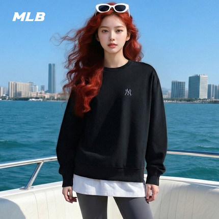 MLB官方 男女同款宽松休闲时尚纯色小标圆领卫衣26春季新款MTB01