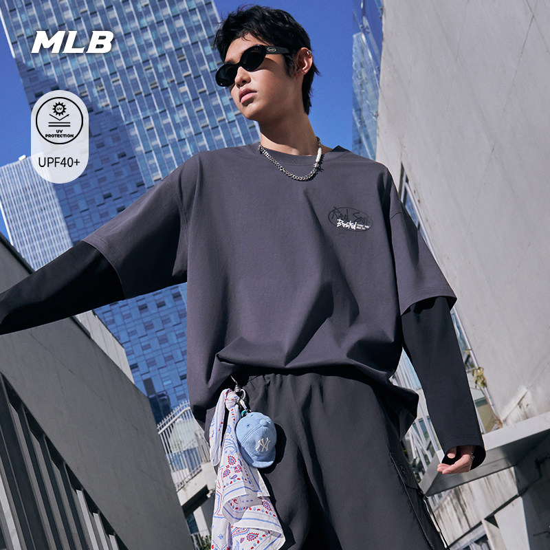 MLB官方 男女同款时尚假两件涂鸦印花防晒长袖T恤26春季新款TSB05,运动服/休闲服装,运动T恤,淘宝优惠券,粉丝福利购,淘宝优惠卷