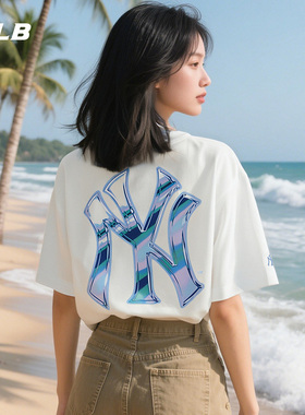 MLB官方 男女情侣复古印花潮流背标短袖百搭T恤25夏季新款TSB63