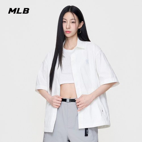 MLB官方男女同款宽松高质感暗纹老花梭织衬衫26夏季新款WSM02
