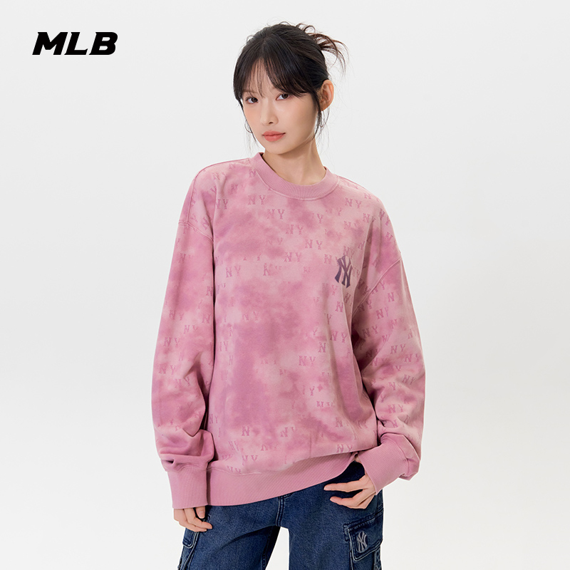 MLB官方男女情侣渐变LOGO休闲扎染老花圆领卫衣25秋季新款MTM11