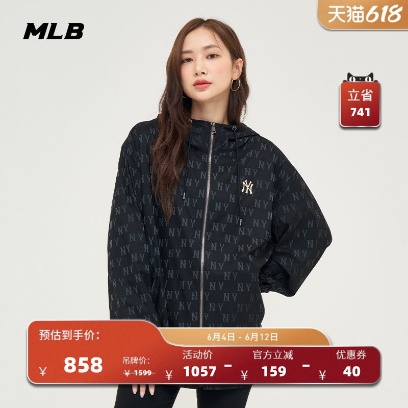 MLB官方 男女情侣复古老花连帽夹克拉链时尚外套春夏WJM04
