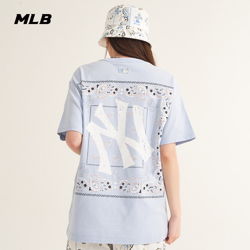 MLB官方男女情侣T恤腰果花LOGO短袖休闲夏季宽松TS520_虎窝淘