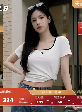 MLB官方 女款潮流百搭蕾丝U领修身T恤26夏季新款时尚TSB52/TSB73