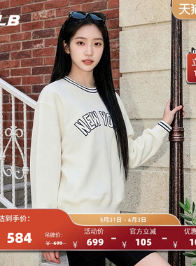 MLB官方 男女款休闲时尚潮流学院风圆领斜肩卫衣26春季新款MTV18