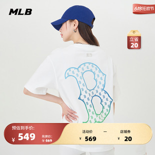 圆领大logo纯棉T恤24夏季 新款 男女情侣渐变老花短袖 MLB官方 TSM16