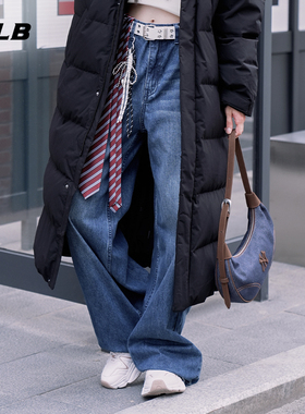 MLB官方 女款时尚休闲长裤潮流复古阔腿牛仔裤秋季新款DPB02