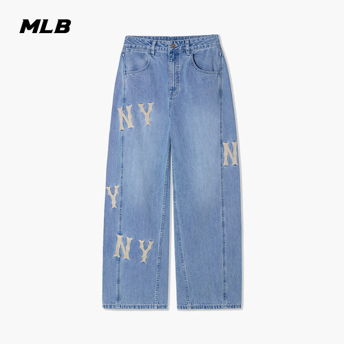 MLB官方 女款刺绣大LOG0弯刀牛仔裤26春季新款DPG52/DPG53