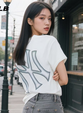 MLB官方 男女情侣运动休闲百搭短袖潮流背标T恤25夏季新款TSB64