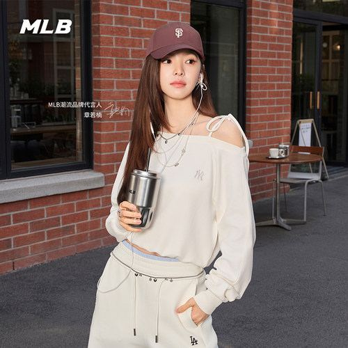 MLB女款甜美蝴蝶结斜肩卫衣