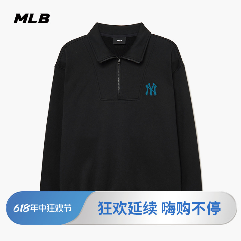 MLB官方男女情侣纯色立领加绒卫衣刺绣logo休闲23冬季MTB15-封面