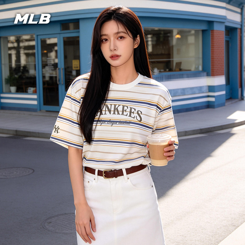 MLB官方男女同款学院风复古条纹防晒轻薄T恤26夏季TSV04/TSV03
