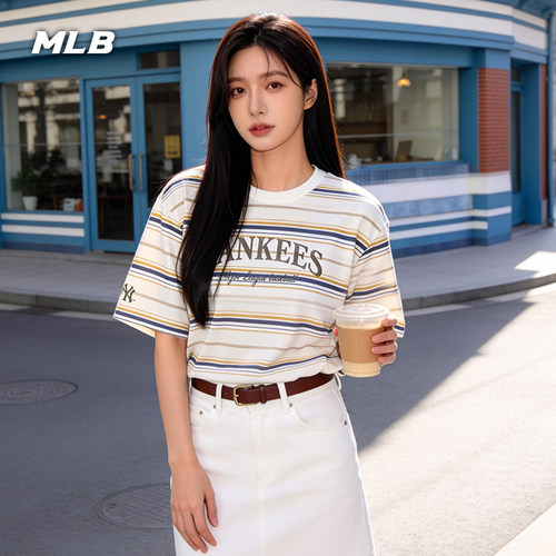 MLB官方 男女同款学院风复古条纹防晒T恤26夏季新款TSV04/TSV03
