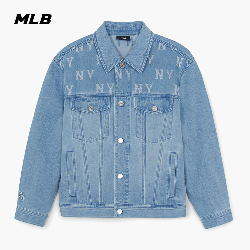 MLB官方 男女同款休闲时尚宽松复古老花牛仔夹克26春季新款DKM02
