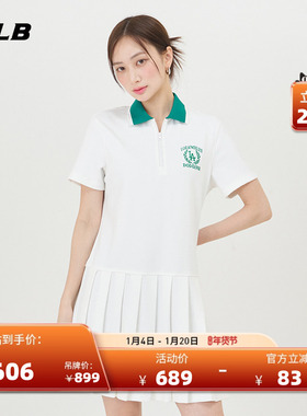 MLB官方 女款学院风连衣裙半拉链刺绣logo百褶裙OPV04