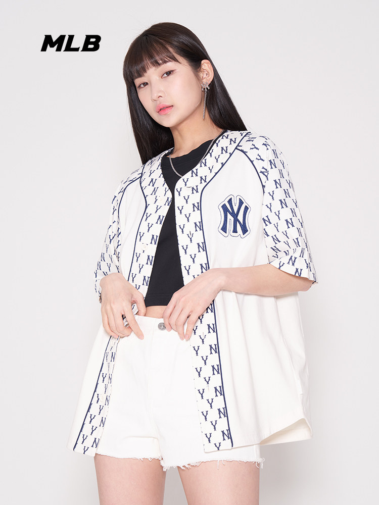 MLB 공식 남녀 노안 패치워크 야구 유니폼 티셔츠 재킷 스포츠 캐주얼 커플 반팔 여름 BSM01