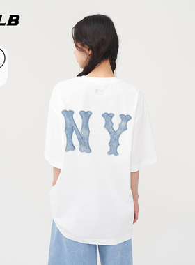 MLB官方 男女情侣仿牛仔字母凉感百搭圆领短袖T恤25夏季新款TSB10