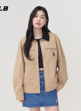 MLB官方KARINA同款男女复古撞色领工装风拉链外套25春夏新款JPB03