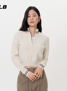 MLB官方 女款时尚短款立体暗纹老花针织开衫25秋季新款KCM01