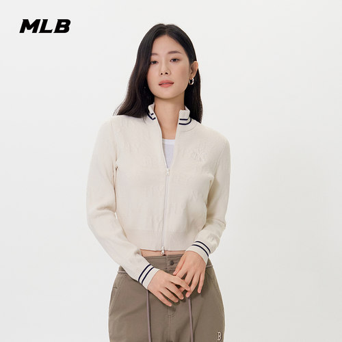 MLB官方 女款时尚短款立体暗纹老花针织开衫秋季新款KCM01