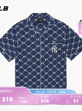 MLB官方男女情侣衬衫钻石老花短袖立体logo复古时尚外套春夏WSM02