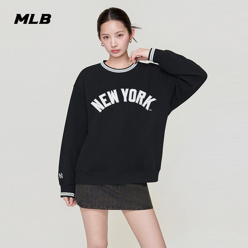MLB官方 男女款休闲时尚潮流学院风圆领斜肩卫衣26春季新款MTV18