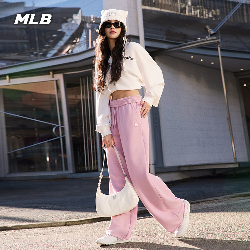 MLB官方 女款复古风毛边裤脚微阔休闲长裤26春季新款PTB02/PTB06,运动服/休闲服装,运动长裤,淘宝优惠券,粉丝福利购,淘宝优惠卷