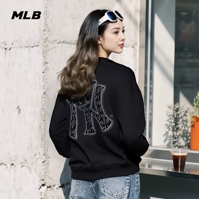 MLB官方 男女情侣时尚简约复古背标圆领套头卫衣秋季新款MTB11