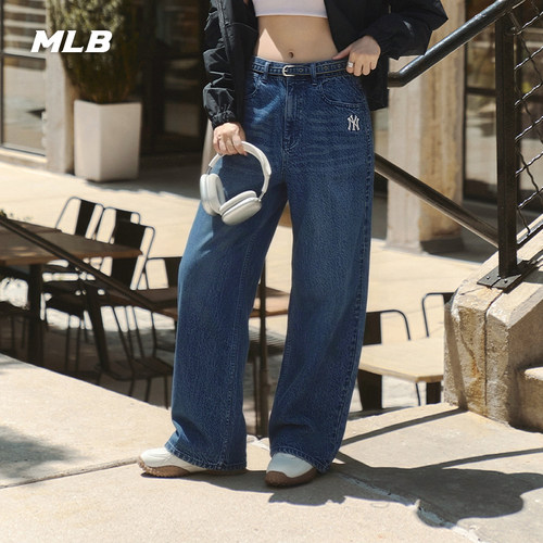 MLB女款刺绣复古气球廓形牛仔裤