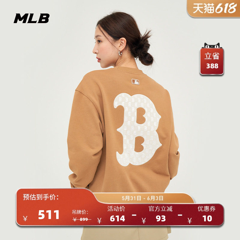 MLB官方情侣丝绒老花背标大logo宽松卫衣运动复古长袖秋季MTM10