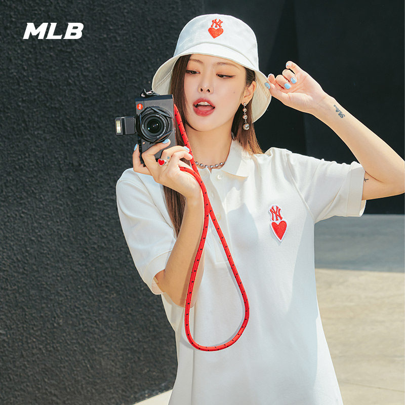 MLB官方女款爱心刺绣运动连衣裙纯色宽松休闲裙23夏季新款OPH01_虎窝淘