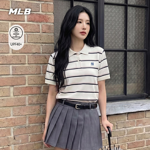 MLB官方 女款潮流百搭休闲学院风条纹防晒POLO衫26夏季新款PQV02